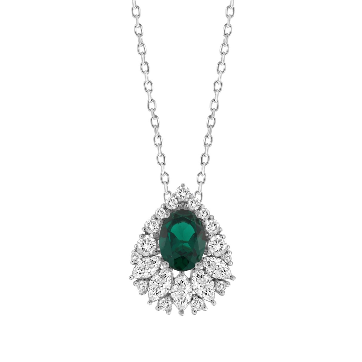 LADIES PENDANT 1CT ROUND/MARQUISE/OVAL DIAMOND 14K WHITE GOLD WITH CHAIN (CENTER STONE EMERALD OVAL DIAMOND (1 1/4CT) 1 LADIES PENDANT 1CT ROUND/MARQUISE/OVAL DIAMOND 14K WHITE GOLD WITH CHAIN (CENTER STONE EMERALD OVAL DIAMOND (1 1/4CT) - Image 1
