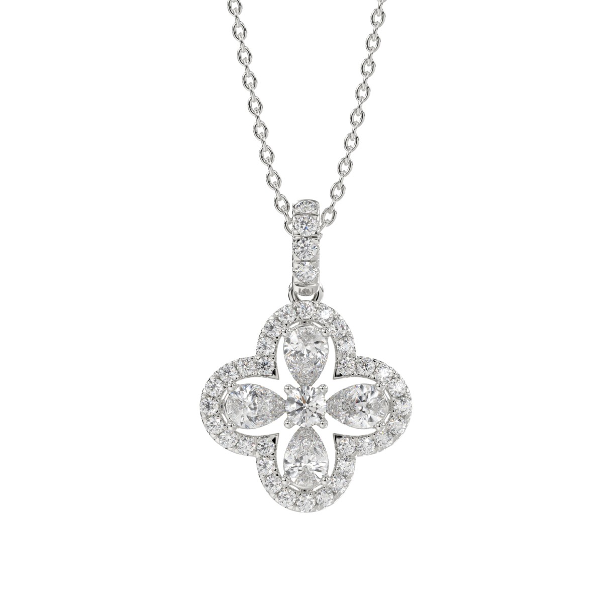 LADIES PENDANT 1CT ROUND/PEAR DIAMOND 14K WHITE GOLD 1 LADIES PENDANT 1CT ROUND/PEAR DIAMOND 14K WHITE GOLD - Image 1