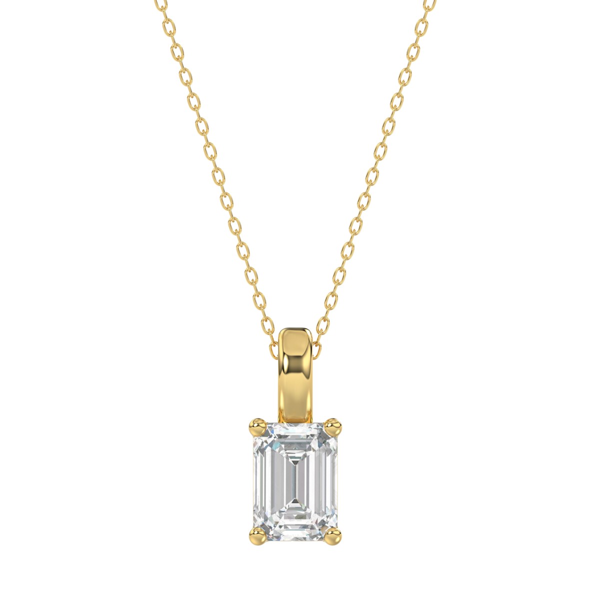 LADIES SOLITAIRE PENDANT WITH CHAIN 1 1/2CT EMERALD DIAMOND 14K YELLOW GOLD 1 LADIES SOLITAIRE PENDANT WITH CHAIN 1 1/2CT EMERALD DIAMOND 14K YELLOW GOLD - Image 1