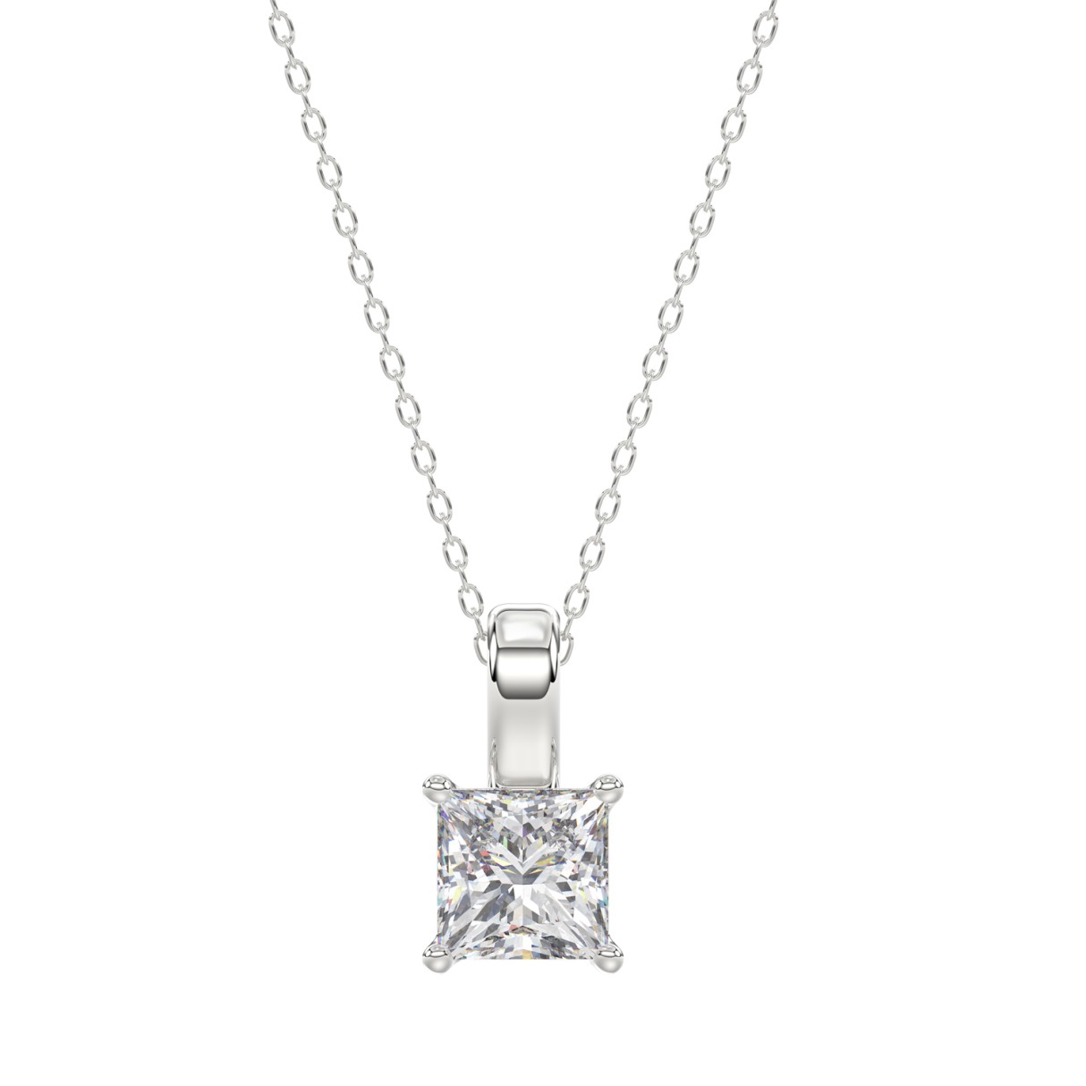 LADIES SOLITAIRE PENDANT WITH CHAIN 1 1/2CT PRINCESS DIAMOND 14K WHITE GOLD 1 LADIES SOLITAIRE PENDANT WITH CHAIN 1 1/2CT PRINCESS DIAMOND 14K WHITE GOLD - Image 1