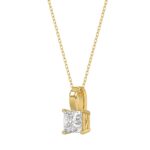 LADIES SOLITAIRE PENDANT WITH CHAIN 1CT PRINCESS DIAMOND 14K YELLOW GOLD - Image 3