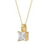 LADIES SOLITAIRE PENDANT WITH CHAIN 3CT PRINCESS DIAMOND 14K YELLOW GOLD - Image 3
