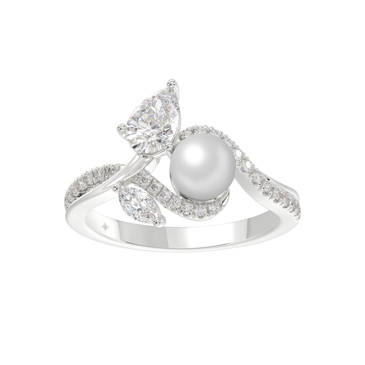 14K WHITE GOLD 3/4CT ROUND/MARQUISE/PEARL/PEAR DIAMOND LADIES RING 1 14K WHITE GOLD 3/4CT ROUND/MARQUISE/PEARL/PEAR DIAMOND LADIES RING - Image 1