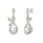 14K WHITE GOLD 3/4CT ROUND/MARQUISE/PEARL DIAMOND LADIES EARRINGS - Image 3