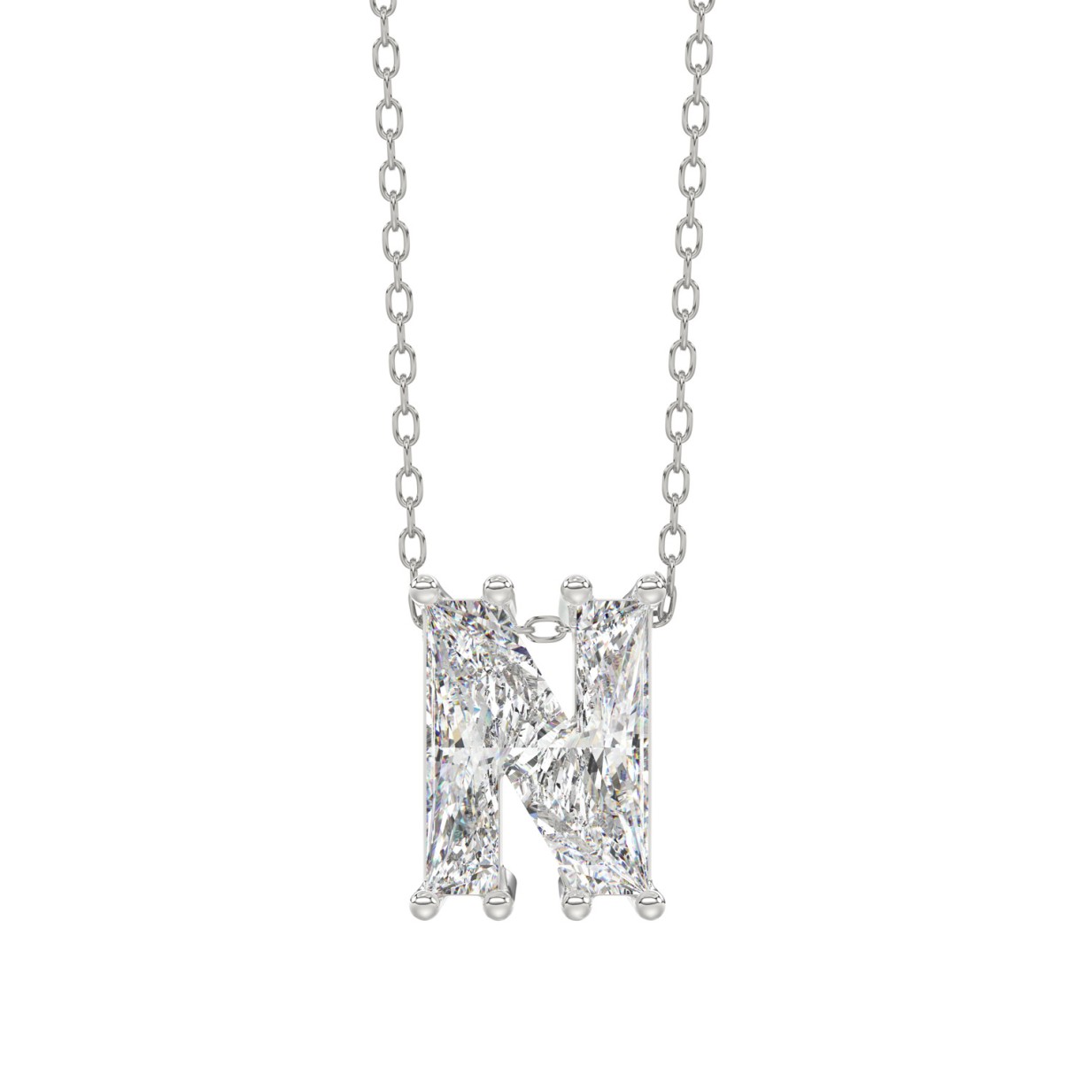 14K White Gold Diamond Initial “N” Pendant 1 1/2CT Fancy Cut Ladies Alphabet Charm with Chain 1 14K White Gold Diamond Initial “N” Pendant 1 1/2CT Fancy Cut Ladies Alphabet Charm with Chain - Image 1
