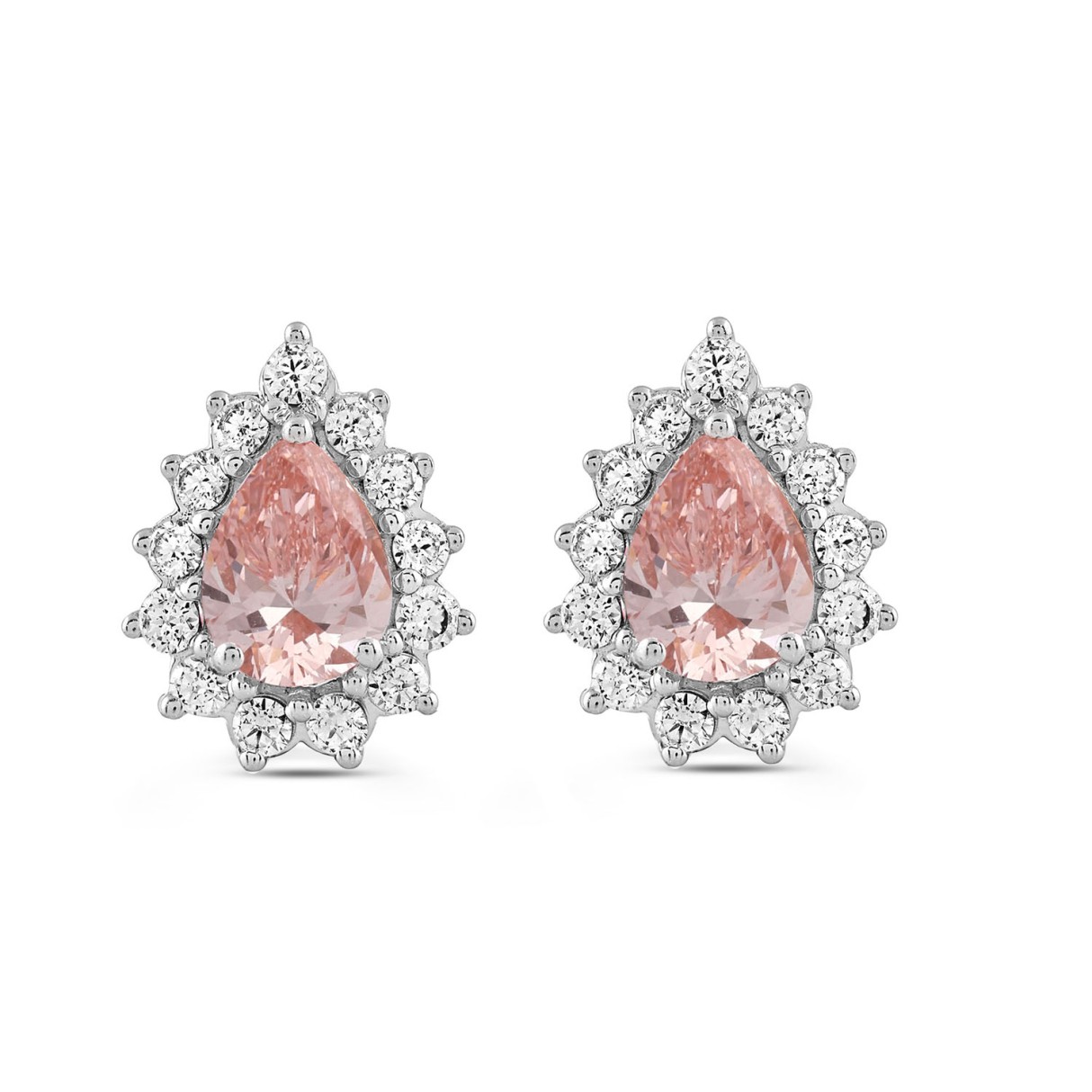 ETERNAL BLUSH COLLECTION MEN'S EARRINGS 3CT ROUND/PEAR DIAMOND 14K WHITE GOLD (CENTER STONE PINK PEAR DIAMOND 1CT) 1 ETERNAL BLUSH COLLECTION MEN'S EARRINGS 3CT ROUND/PEAR DIAMOND 14K WHITE GOLD (CENTER STONE PINK PEAR DIAMOND 1CT) - Image 1