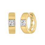LADIES HOOPS EARRINGS 1/2CT ROUND DIAMOND 14K YELLOW GOLD - Image 3