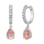 ETERNAL BLUSH COLLECTION 14K WHITE/ROSE GOLD 2.00CT ROUND/PINK PEAR DIAMOND LADIES HOOPS EARRINGS - Image 3