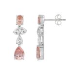 ETERNAL BLUSH COLLECTION 14K WHITE GOLD 3 1/2CT PINK OVAL/ PINK PEAR DIAMOND LADIES EARRINGS - Image 2