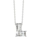 10K White Gold Diamond Initial “L” Pendant 1 1/3CT Fancy Cut Ladies Alphabet Charm with Chain