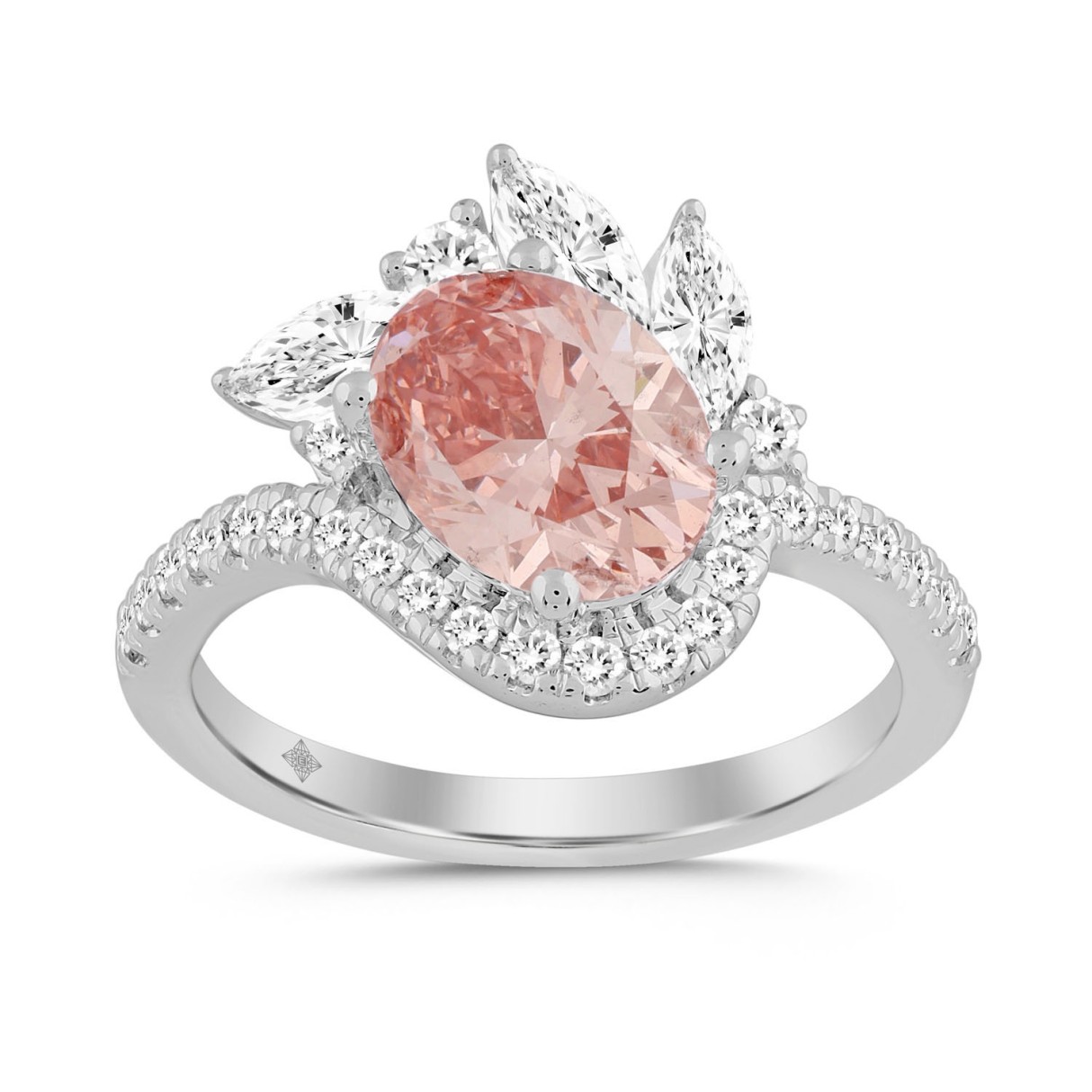 ETERNAL BLUSH COLLECTION 14K WHITE GOLD 2 1/4CT ROUND/MARQUISE/OVAL DIAMOND LADIES RING (CENTER STONE PINK OVAL DIAMOND 1 1/2CT) 1 ETERNAL BLUSH COLLECTION 14K WHITE GOLD 2 1/4CT ROUND/MARQUISE/OVAL DIAMOND LADIES RING (CENTER STONE PINK OVAL DIAMOND 1 1/2CT) - Image 1