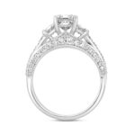 LADIES RING 3CT ROUND/EMERALD/TRAPEZOID DIAMOND 14K WHITE GOLD (CENTER STONE EMERALD DIAMOND 2CT ) - Image 2