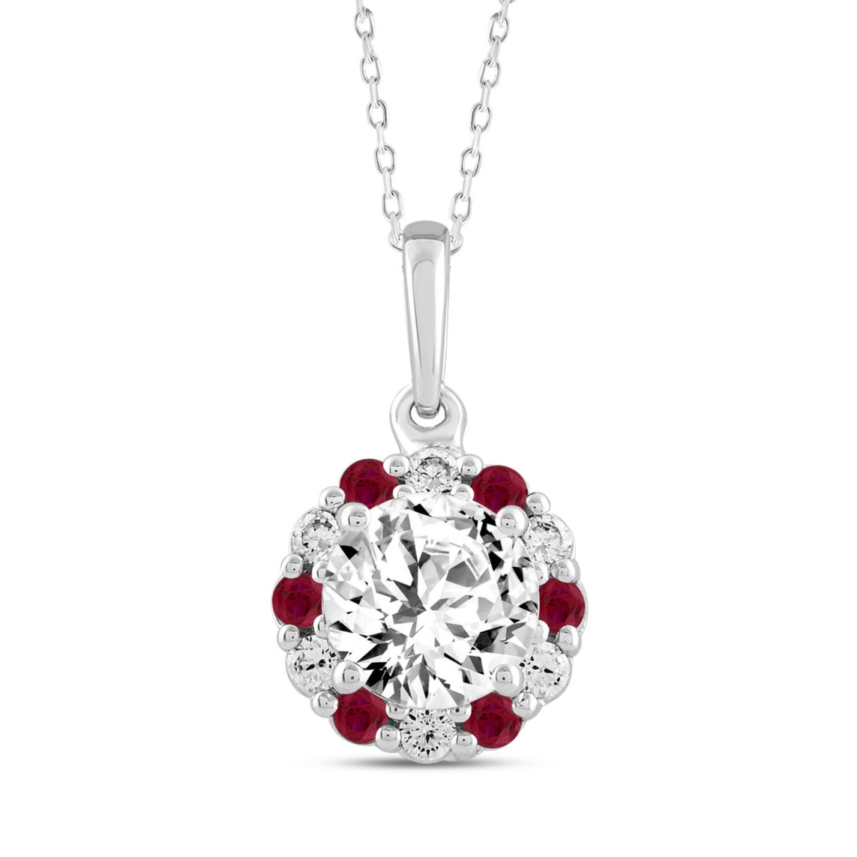 14K WHITE GOLD 1 1/3CT ROUND RUBY DIAMOND LADIES PENDANT WITH CHAIN (CENTER STONE ROUND DIAMOND 1CT) 1 14K WHITE GOLD 1 1/3CT ROUND RUBY DIAMOND LADIES PENDANT WITH CHAIN (CENTER STONE ROUND DIAMOND 1CT) - Image 1