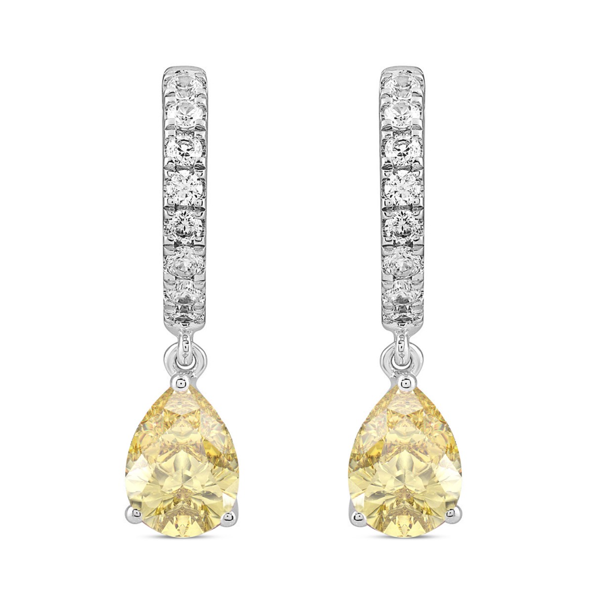 14K WHITE GOLD 2.00CT ROUND/YELLOW PEAR DIAMOND LADIES HOOP EARRINGS 1 14K WHITE GOLD 2.00CT ROUND/YELLOW PEAR DIAMOND LADIES HOOP EARRINGS - Image 1