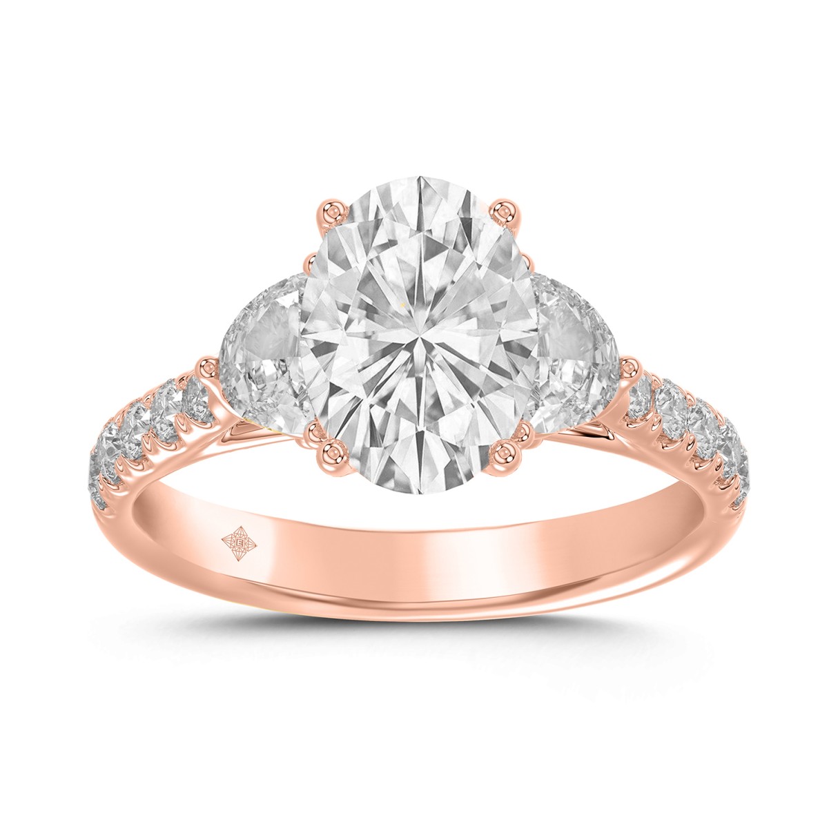 14K ROSE GOLD 3.00CT ROUND/OVAL/HALF MOON DIAMOND LADIES RING (CENTER STONE OVAL DIAMOND 2CT) 1 14K ROSE GOLD 3.00CT ROUND/OVAL/HALF MOON DIAMOND LADIES RING (CENTER STONE OVAL DIAMOND 2CT) - Image 1
