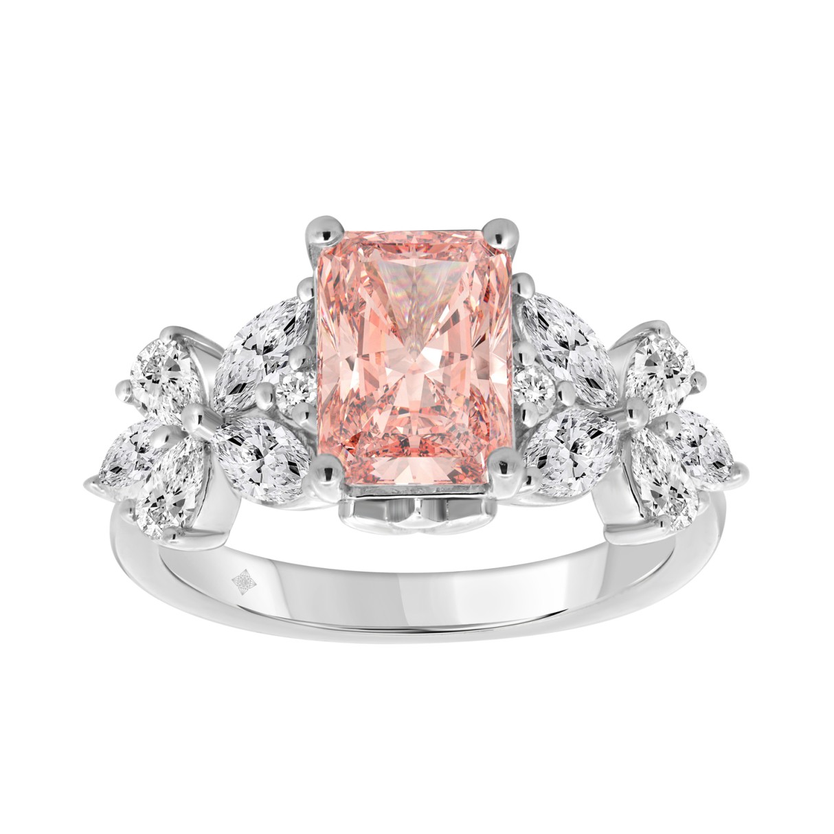 ETERNAL BLUSH COLLECTION 14K WHITE GOLD 3 1/4CT MARQUISE/PEAR/PINK RADIANT DIAMOND LADIES RING (CENTER STONE PINK RADIANT DIAMOND 2CT) 1 ETERNAL BLUSH COLLECTION 14K WHITE GOLD 3 1/4CT MARQUISE/PEAR/PINK RADIANT DIAMOND LADIES RING (CENTER STONE PINK RADIANT DIAMOND 2CT) - Image 1