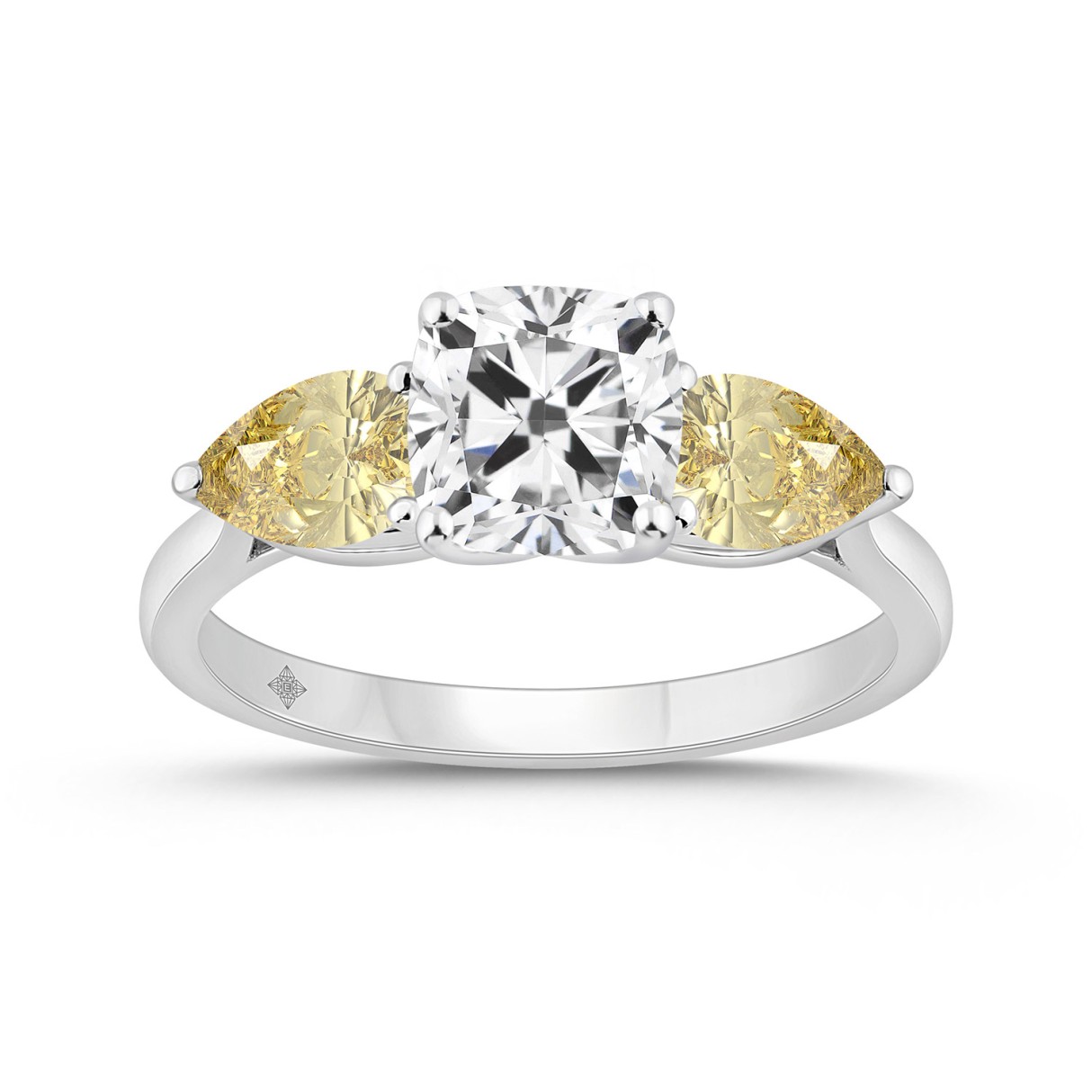 14K WHITE GOLD 2 5/8CT CUSHION/YELLOW PEAR DIAMOND LADIES RING (CENTER STONE CUSHION DIAMOND 1 1/2CT) 1 14K WHITE GOLD 2 5/8CT CUSHION/YELLOW PEAR DIAMOND LADIES RING (CENTER STONE CUSHION DIAMOND 1 1/2CT) - Image 1