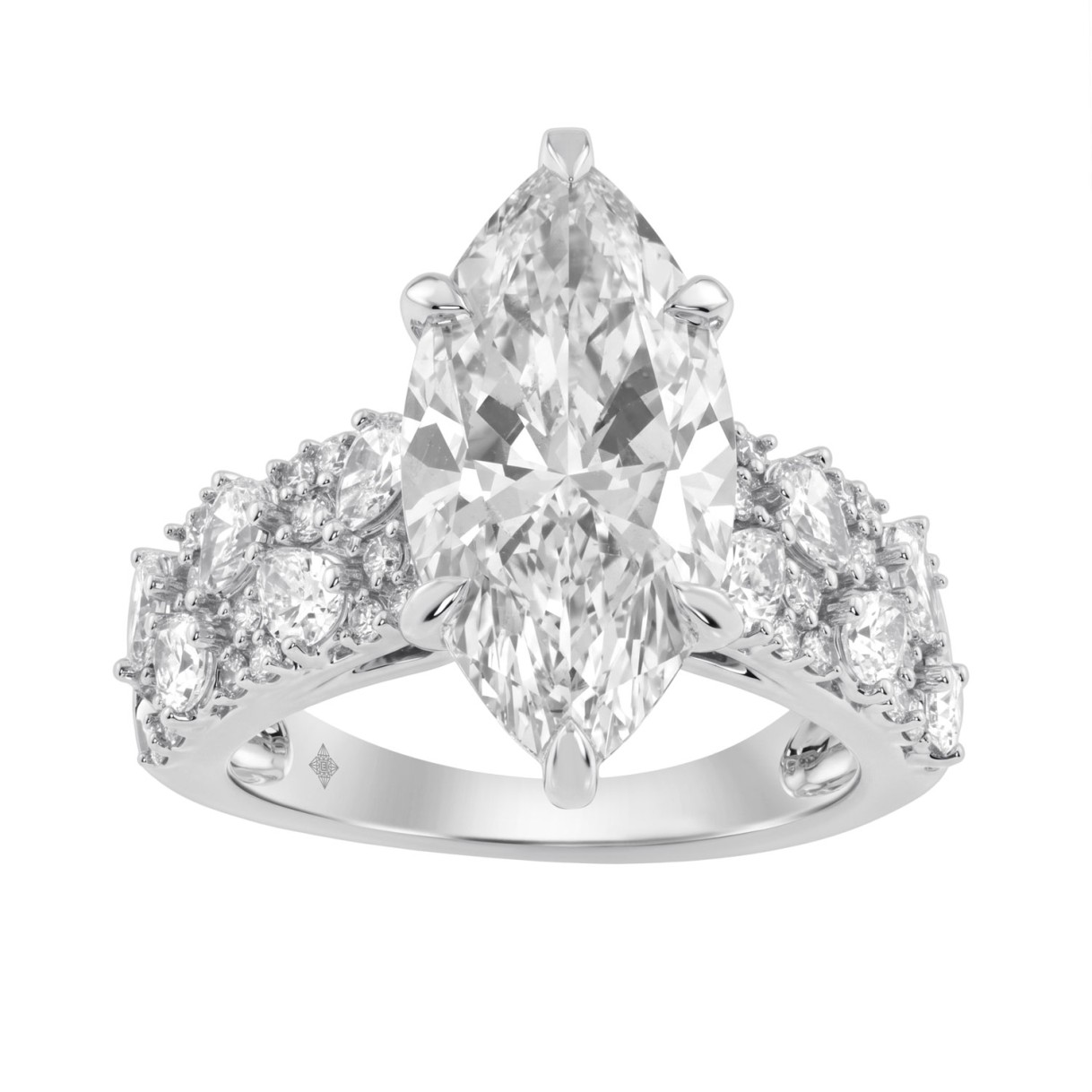 Luxury 14K White Gold Diamond Ring 6 1/4Ct Marquise Center Stone With Pear & Round Diamonds, Women Fashion Engagement Ring (Color F-G -Clarity Vs1 1 Luxury 14K White Gold Diamond Ring 6 1/4Ct Marquise Center Stone With Pear & Round Diamonds, Women Fashion Engagement Ring (Color F-G -Clarity Vs1 - Image 1
