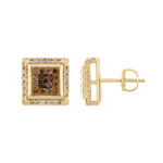 Dark Brown & Round Diamond Earrings 0.50CT 10K Yellow Gold Ladies Fashion Earrings