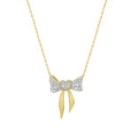 10K Yellow Gold Heart Bow Diamond Necklace 0.25CT Round Diamond Ladies Jewelry Gift