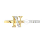 Women’S 10K Yellow Gold Letter “N” Diamond & Pearl Ring 0.10Ct Round Diamond Fine Jewelry - Image 5