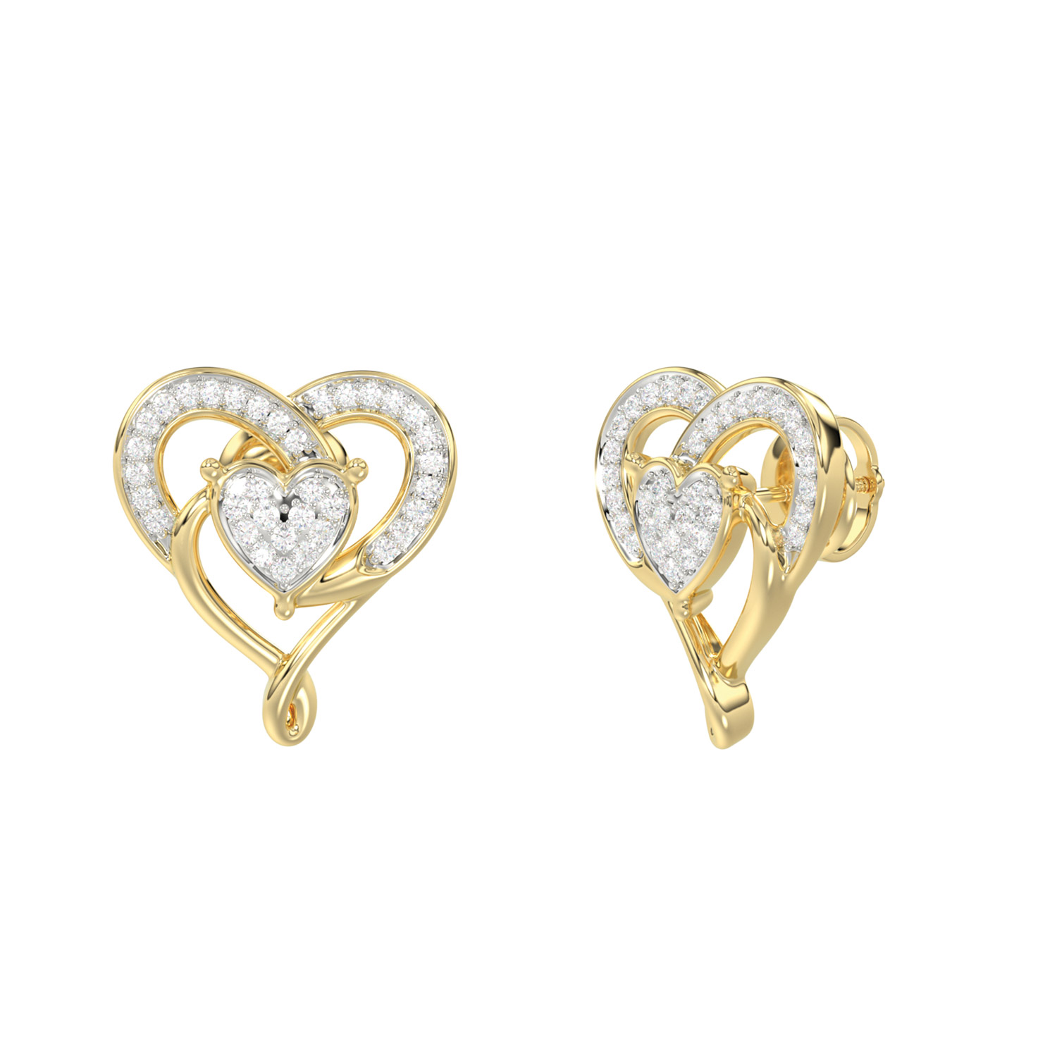 10K YELLOW GOLD DOUBLE HEART DIAMOND EARRINGS 0.15CT ROUND DIAMOND LADIES JEWELRY 1 10K YELLOW GOLD DOUBLE HEART DIAMOND EARRINGS 0.15CT ROUND DIAMOND LADIES JEWELRY - Image 1