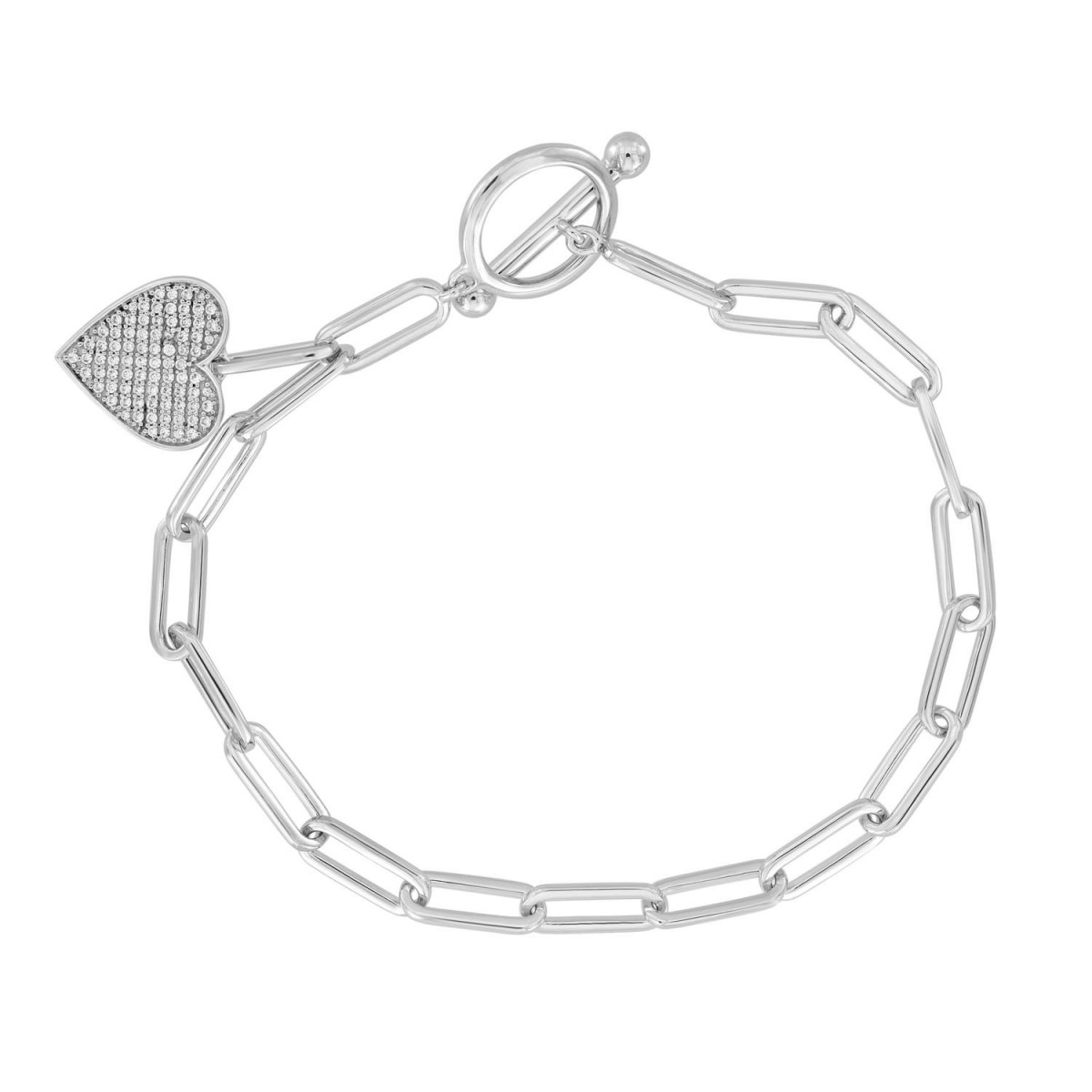0.25CT Round Diamond Heart Charm Bracelet Sterling Silver White Paperclip Chain Bracelet For Women 1 0.25CT Round Diamond Heart Charm Bracelet Sterling Silver White Paperclip Chain Bracelet For Women - Image 1