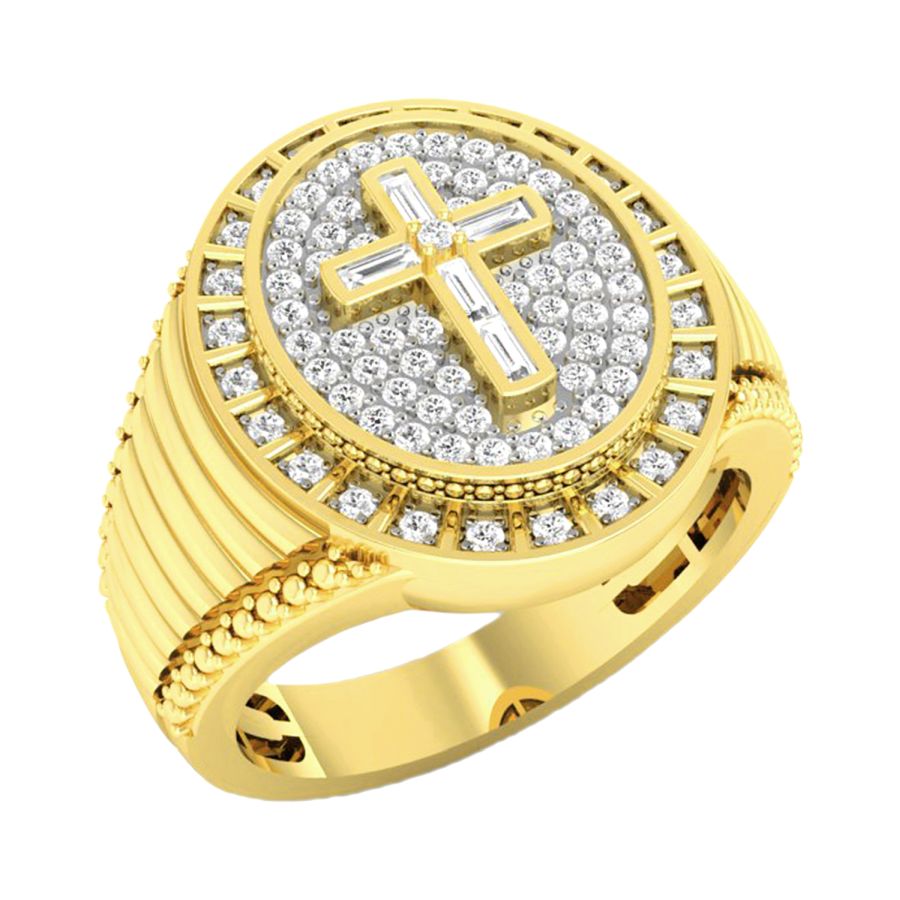 MEN'S RING 0.50CT ROUND/BAGUETTE DIAMOND 10K YELLOW GOLD 1 MEN'S RING 0.50CT ROUND/BAGUETTE DIAMOND 10K YELLOW GOLD - Image 1