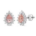 ETERNAL BLUSH COLLECTION MEN'S EARRINGS  3CT ROUND/PEAR DIAMOND 14K WHITE GOLD  (CENTER STONE PINK PEAR DIAMOND 1CT) - Image 3