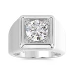 MEN'S RING 2CT ROUND DIAMOND 14K WHITE GOLD (CENTER STONE ROUND DIAMOND 2CT )