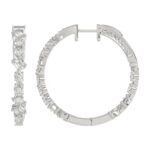 LADIES HOOP EARRINGS 2 1/2CT ROUND/EMERALD/MARQUISE DIAMOND 14K WHITE GOLD - Image 2