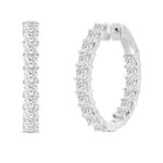 LADIES HOOP EARRINGS 7CT PRINCESS DIAMOND 14K WHITE GOLD - Image 3