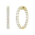 LADIES HOOP EARRINGS 7CT ROUND DIAMOND 14K YELLOW GOLD - Image 3