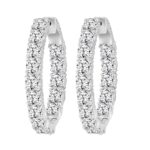 LADIES HOOP EARRINGS 9CT ROUND DIAMOND 14K WHITE GOLD