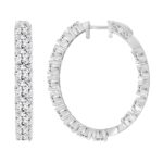 LADIES HOOP EARRINGS 9CT ROUND DIAMOND 14K WHITE GOLD - Image 2