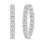 LADIES HOOP EARRINGS 9CT ROUND DIAMOND 14K WHITE GOLD - Image 3