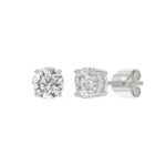 LADIES SOLITAIRE EARRINGS 2CT ROUND DIAMOND 14K WHITE GOLD - Image 3