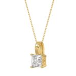 LADIES SOLITAIRE PENDANT WITH CHAIN 2CT PRINCESS DIAMOND 14K YELLOW GOLD - Image 3