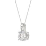 LADIES SOLITAIRE PENDANT WITH CHAIN 2CT ROUND DIAMOND 14K WHITE GOLD - Image 3