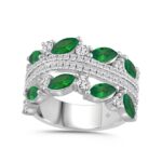 14K WHITE GOLD 2 3/8CT ROUND/MARQUISE DIAMOND LADIES RING (GREEN EMERALD MARQUISE DIAMOND 1 1/2CT)