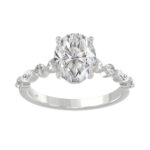 14K White Gold Oval Diamond Fancy Engagement Ring for Ladies 2 1/2CT with Marquise & Round Diamond 2.00CT Oval Center stone (Color F-G -Clarity VS