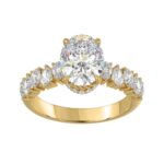 14K YELLOW GOLD 2 3/4CT ROUND/OVAL/PEAR DIAMOND LADIES RING (CENTER STONE OVAL DIAMOND 2CT)