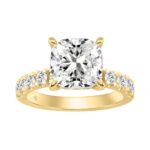 14K YELLOW GOLD 4 3/4CT ROUND/CUSHION DIAMOND LADIES RING (CENTER STONE CUSHION DIAMOND 4CT)