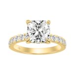 14K YELLOW GOLD 6.00CT ROUND/CUSHION DIAMOND LADIES RING (CENTER STONE CUSHION DIAMOND 5CT)