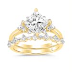 LADIES BRIDAL SET 2 1/2CT ROUND DIAMOND 14K YELLOW GOLD (CENTER STONE PRINCESS DIAMOND 2CT )