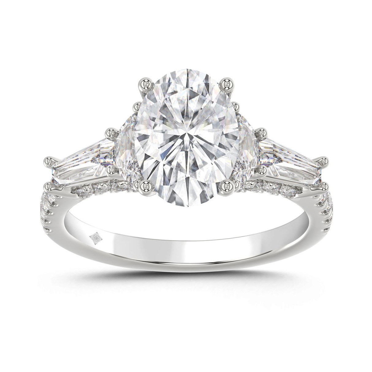 LADIES RING 3 1/2CT ROUND/HALF MOON/OVAL/BAGUETTE DIAMOND 14K WHITE GOLD (CENTER STONE OVAL DIAMOND 2CT ) 1 LADIES RING 3 1/2CT ROUND/HALF MOON/OVAL/BAGUETTE DIAMOND 14K WHITE GOLD (CENTER STONE OVAL DIAMOND 2CT ) - Image 1