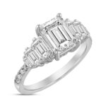 LADIES RING 3 1/4CT ROUND/BAGUETTE/EMERALD DIAMOND 14K WHITE GOLD (CENTER STONE EMERALD DIAMOND 2CT ) - Image 3