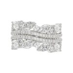 This is a diamond 14k cluster Ladies 2CT Ring featuring Marquise-shaped and round-cut diamonds in a leaf or floral motif set in white gold (Color F-G - Image 5