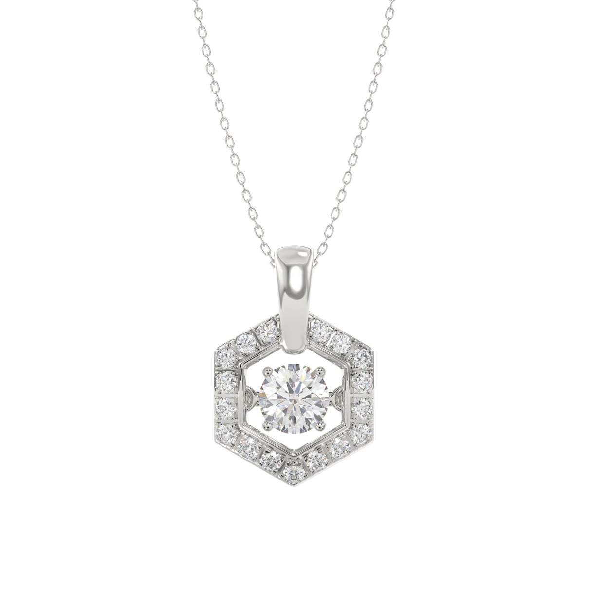 LADIES DANCING DIAMOND PENDANT WITH CHAIN 1/2CT ROUND DIAMOND 14K WHITE GOLD (CENTER STONE ROUND DIAMOND 1/3CT) 1 LADIES DANCING DIAMOND PENDANT WITH CHAIN 1/2CT ROUND DIAMOND 14K WHITE GOLD (CENTER STONE ROUND DIAMOND 1/3CT) - Image 1