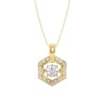 LADIES DANCING DIAMOND PENDANT WITH CHAIN 1/2CT ROUND DIAMOND 14K YELLOW GOLD (CENTER STONE ROUND DIAMOND 1/3CT)